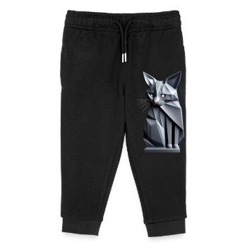 Graue Origamikatze, futuristisch von vorne - Kinder Organic Jogginghose Mini Mover von Stanley/Stella - Schwarz - Vorne