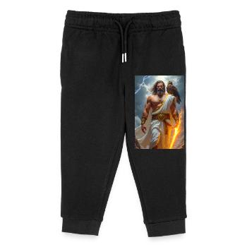 Zeus, bearded god holding lightning bolt, storm - Kids Organic Sweatpants by Stanley/Stella - black - Front
