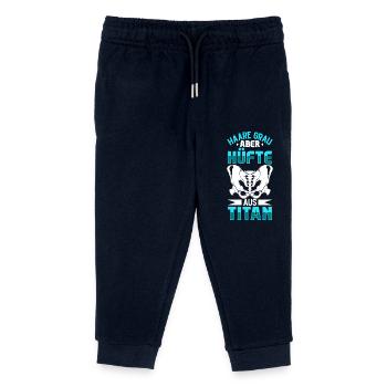 Cheveux gris mais hanche en titane - chirurgie de la hanche - Pantalon de jogging enfant bio Stanley/Stella - marine - Devant