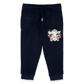 Kuh Mit Blumenkranz Blumenmuster - Kinder Organic Jogginghose Mini Mover von Stanley/Stella - Navy - Vorne