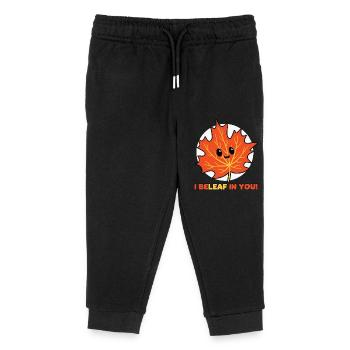 Ich Glaub an Dich - Herbstliches Blatt Outfit - Kinder Organic Jogginghose Mini Mover von Stanley/Stella - Schwarz - Vorne