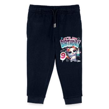 9th Birthday Cat Graffiti - Kids Organic Sweatpants by Stanley/Stella - navy - Front