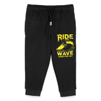 Surfer Ride the Wave – Own the Day Spruch - Kinder Organic Jogginghose Mini Mover von Stanley/Stella - Schwarz - Vorne