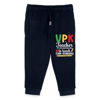 vpk teacher it's a great day to start with - Kids Organic Sweatpants by Stanley/Stella - navy - Front