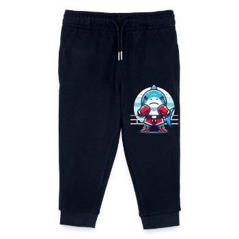 Shark Boxing Champion Cartoon Design - Kids Organic Sweatpants by Stanley/Stella - navy - Front