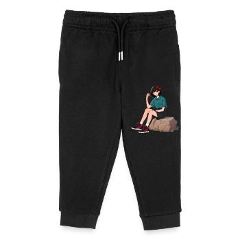 Retro-Mädchen mit roter Schleife Illustration - Kinder Organic Jogginghose Mini Mover von Stanley/Stella - Schwarz - Vorne
