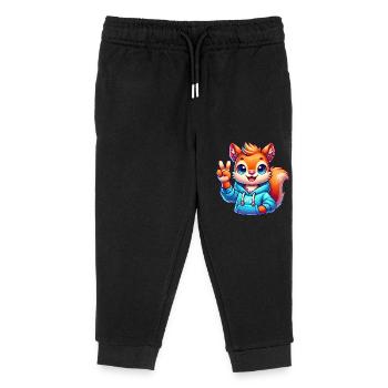 Peaceful Cartoon Squirrel in Hoodie - Kids Organic Sweatpants by Stanley/Stella - black - Front
