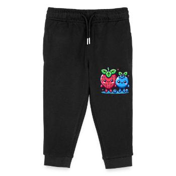 Erdbeere Heidelbeere Kawaii Duo - Kinder Organic Jogginghose Mini Mover von Stanley/Stella - Schwarz - Vorne