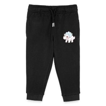 Dinosaure de dessin animé souriant avec arc bleu - Pantalon de jogging enfant bio Stanley/Stella - noir - Devant