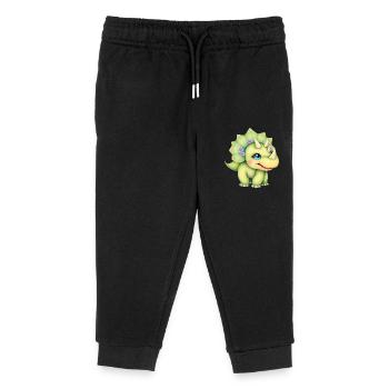 Joyful Cartoon Dinosaur with Floral Crown - Kids Organic Sweatpants by Stanley/Stella - black - Front