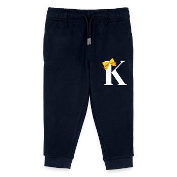 Buchstabe k gelbe Schleife - Kinder Organic Jogginghose Mini Mover von Stanley/Stella - Navy - Vorne