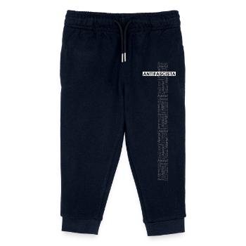 Alerte! Antifasciste ! - Art des mots noir/gris - Pantalon de jogging enfant bio Stanley/Stella - marine - Devant