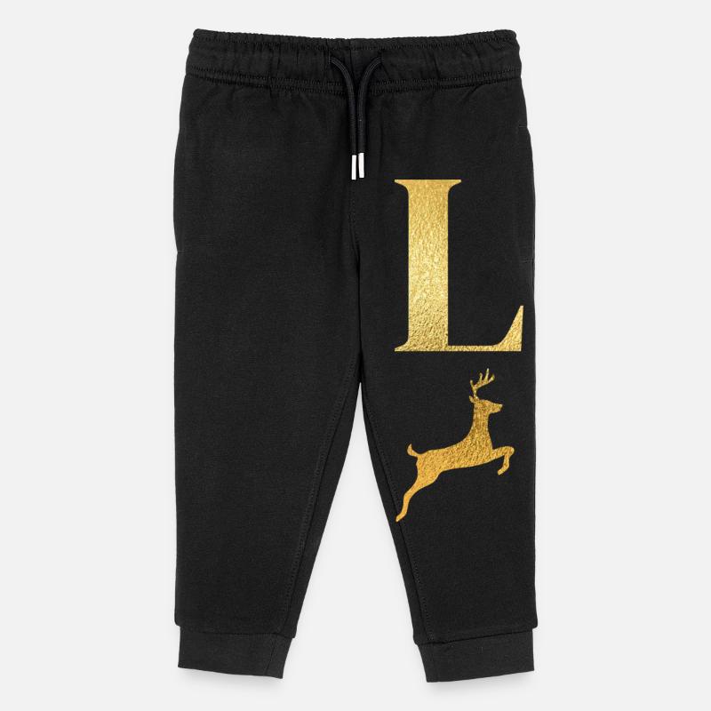 Lettre l cerf doré - idée cadeau - Pantalon de jogging enfant bio Stanley/Stella - noir
