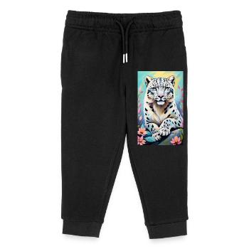 Schneeleopard | Leopard | Raubtier - Kinder Organic Jogginghose Mini Mover von Stanley/Stella - Schwarz - Vorne