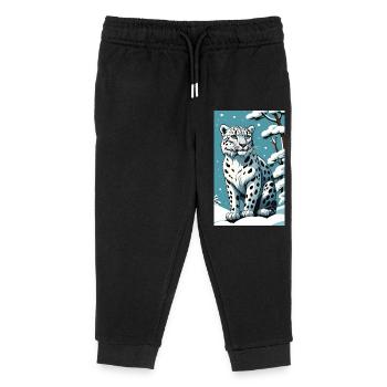 Schneeleopard | Leopard | Raubtier - Kinder Organic Jogginghose Mini Mover von Stanley/Stella - Schwarz - Vorne