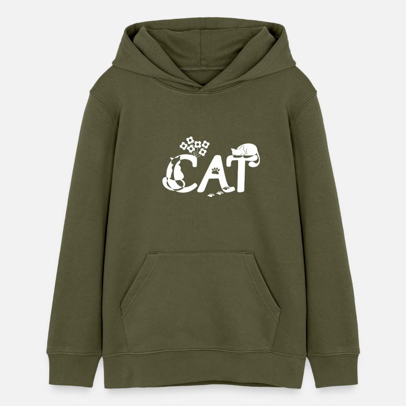 Chat avec chat (Blanc) - Sweat à capuche ado bio Stanley/Stella - kaki