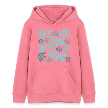 Abstract Coral L Blue Turquoise Tones - Teens Organic Hoodie by Stanley/Stella - pink joy  - Front - AI Model Teenager Female dark (150cm)