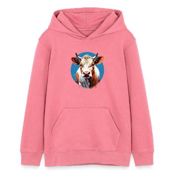 Expressive cow portrait in modern art - Teens Organic Hoodie by Stanley/Stella - pink joy  - Front - AI Model Teenager Female dark (150cm)