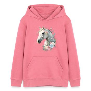 Pferd mit Blumenkranz Aquarell - Teenager Organic Hoodie Mini Cruiser von Stanley/Stella - Pink  - Vorne - AI Model Teenager Female dark (150cm)