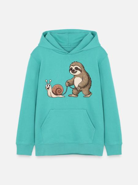 Faultier und Schnecke - Teenager Organic Hoodie Mini Cruiser von Stanley/Stella - Poolblau