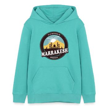 Marrakech Maroc Vintage Mosquée Design - Sweat à capuche ado bio Stanley/Stella - bleu piscine - Devant - AI Model Teenager Female light (150cm)