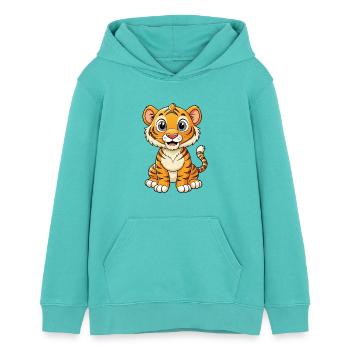 Bengal Tiger Cartoon Figur Kawaii Clipart - Teenager Organic Hoodie Mini Cruiser von Stanley/Stella - Poolblau - Vorne - AI Model Teenager Female light (150cm)