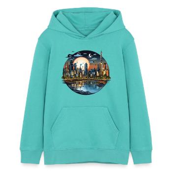 Abendsonnenstadt Skyline CirkelDesign - Teenager Organic Hoodie Mini Cruiser von Stanley/Stella - Poolblau - Vorne - AI Model Teenager Female light (150cm)