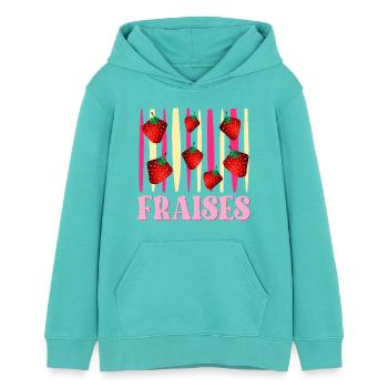 Fraises - Sweat à capuche ado bio Stanley/Stella - bleu piscine - Devant - AI Model Teenager Female light (150cm)