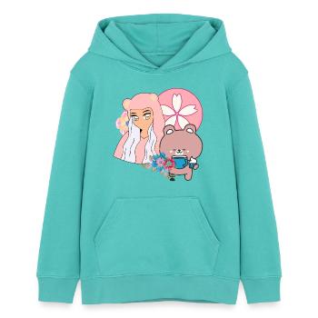 Kawaii Bär & Inklusive Teezeit - Teenager Organic Hoodie Mini Cruiser von Stanley/Stella - Poolblau - Vorne - AI Model Teenager Female light (150cm)