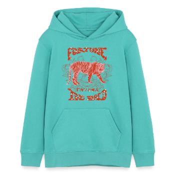 LA FORTUNE SOURIT AUX AUDACIEUX - Sweat à capuche ado bio Stanley/Stella - bleu piscine - Devant - AI Model Teenager Female light (150cm)