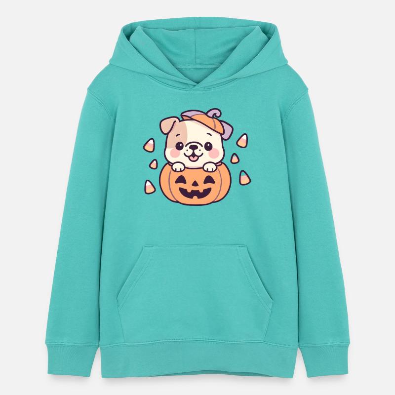 Chien mignon dans citrouille Halloween - Sweat à capuche ado bio Stanley/Stella - bleu piscine