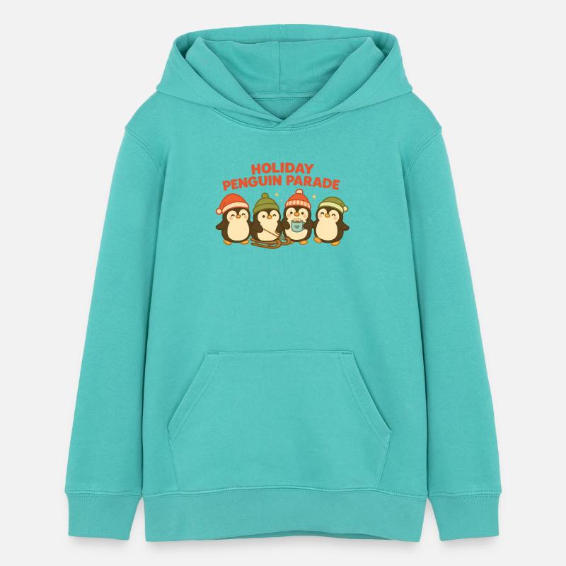 Joyeux défilé des manchots - Sweat à capuche ado bio Stanley/Stella - bleu piscine