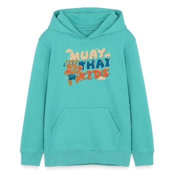 Muay Thai Kids – Boxing Bear - Teens Organic Hoodie by Stanley/Stella - pool blue - Front - AI Model Teenager Female light (150cm)