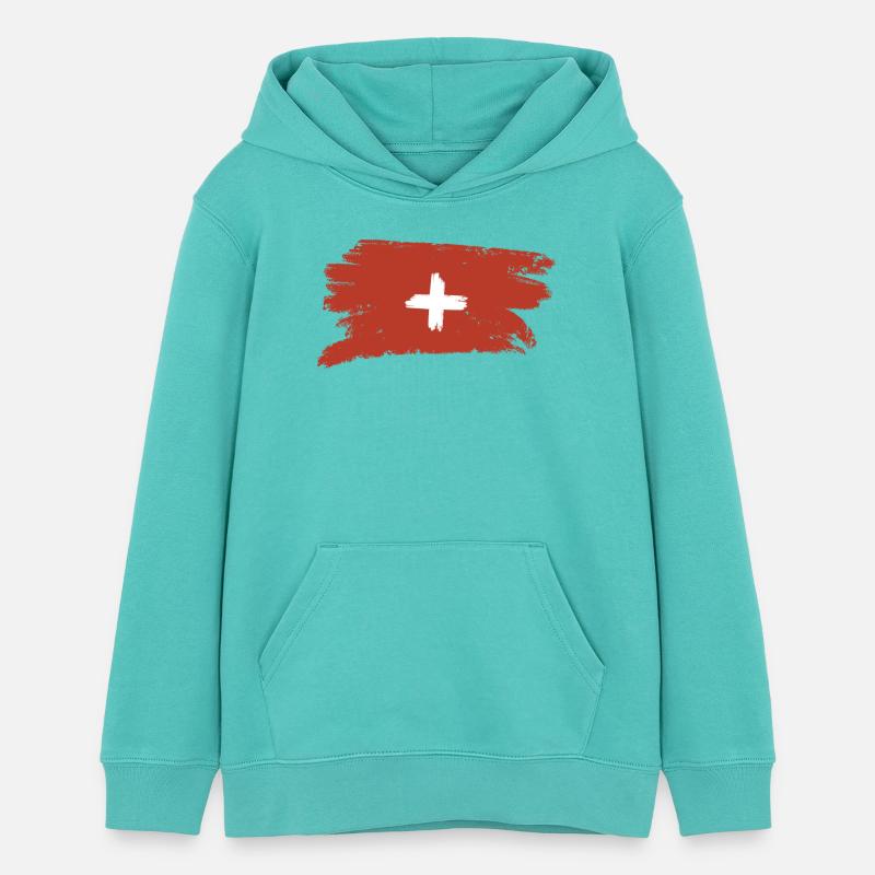Randonnée de voyage sous le drapeau suisse - Sweat à capuche ado bio Stanley/Stella - bleu piscine