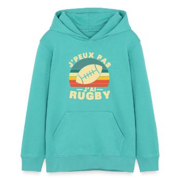 Je peux pas j ai Rugby Humour cadeau - Sweat à capuche ado bio Stanley/Stella - bleu piscine - Devant - AI Model Teenager Female light (150cm)