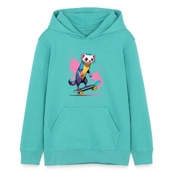 Buntes Skateferret Farbspritzer - Teenager Organic Hoodie Mini Cruiser von Stanley/Stella - Poolblau - Vorne - AI Model Teenager Female light (150cm)