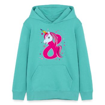 Unicorn, 8 years old, eight, birthday - Teens Organic Hoodie by Stanley/Stella - pool blue - Front - AI Model Teenager Female light (150cm)