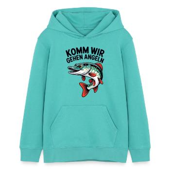 Komm Wir Gehen Angeln Hecht - Teenager Organic Hoodie Mini Cruiser von Stanley/Stella - Poolblau - Vorne - AI Model Teenager Female light (150cm)
