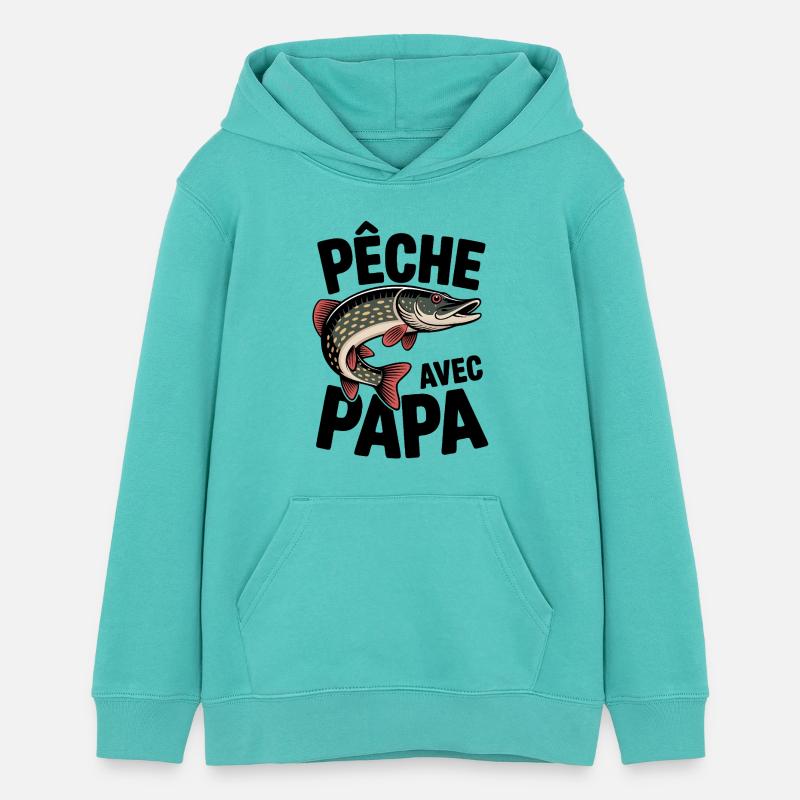 Stylized Pike Peach with Dad - Teens Organic Hoodie by Stanley/Stella - pool blue