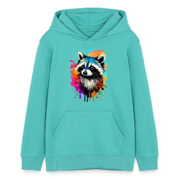 Waschbär Farbenfroh - Waschbär Raccoon - Teenager Organic Hoodie Mini Cruiser von Stanley/Stella - Poolblau - Vorne - AI Model Teenager Female light (150cm)