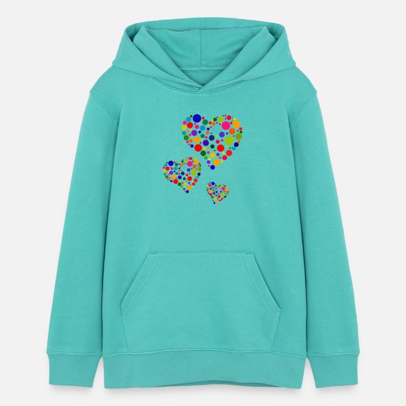 Coeurs pointillés colorés - Sweat à capuche ado bio Stanley/Stella - bleu piscine
