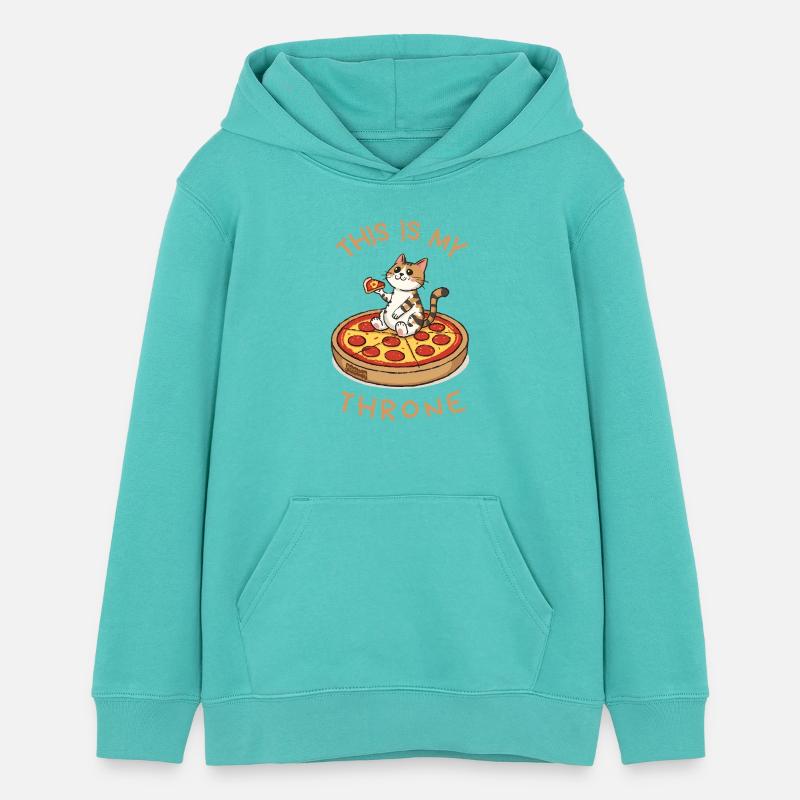 Chat de dessin animé sur pizza – C’est mon trône - Sweat à capuche ado bio Stanley/Stella - bleu piscine