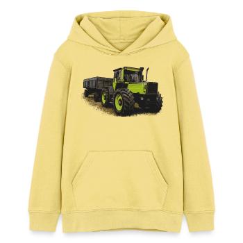 MB trac 1600 turbo mit Anhänger - Teenager Organic Hoodie Mini Cruiser von Stanley/Stella - Gelb Viva  - Vorne - AI Model Teenager Female light (150cm)
