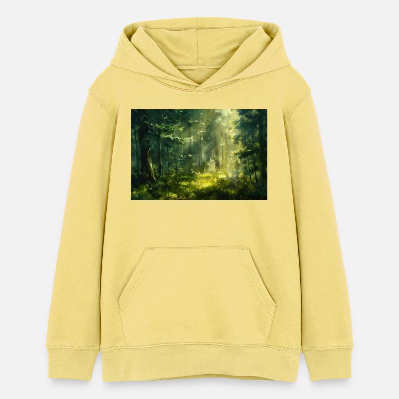 Poster Illustration Paysage de Forêt - Sweat à capuche ado bio Stanley/Stella - jaune viva 