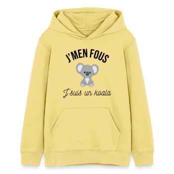 J'men fous j'suis un koala - Sweat à capuche ado bio Stanley/Stella - jaune viva  - Devant - AI Model Teenager Female light (150cm)