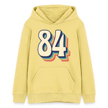 T-Shirt rétro Vintage numéro 84 quatre-vingt-quatre - Sweat à capuche ado bio Stanley/Stella - jaune viva  - Devant - AI Model Teenager Female light (150cm)