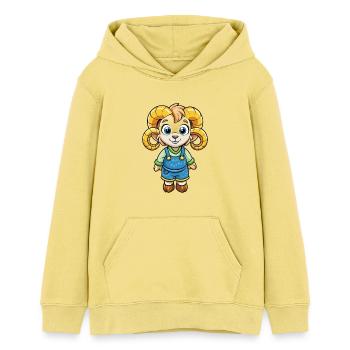 Ram Niedliche Zeichentrickfigur Kawaii Clipart - Teenager Organic Hoodie Mini Cruiser von Stanley/Stella - Gelb Viva  - Vorne - AI Model Teenager Female light (150cm)