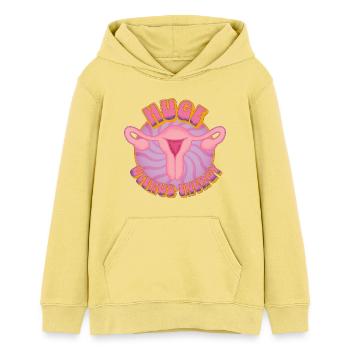 Huge Uterus Energy – Power & Empowerment - Teens Organic Hoodie by Stanley/Stella - viva yellow  - Front - AI Model Teenager Female light (150cm)