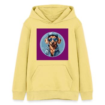 Dachshund Dachshund with Sunglasses and Hoodie - Teens Organic Hoodie by Stanley/Stella - viva yellow  - Front - AI Model Teenager Female light (150cm)