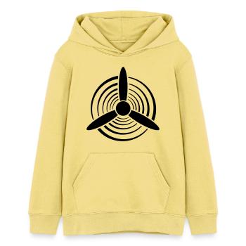 Einfarbiger grafischer Propeller - Teenager Organic Hoodie Mini Cruiser von Stanley/Stella - Gelb Viva  - Vorne - AI Model Teenager Female light (150cm)